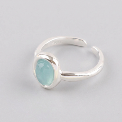 925 Sterling Silver Aquamarine Ring - Adjustable Natural Gemstone Open Ring