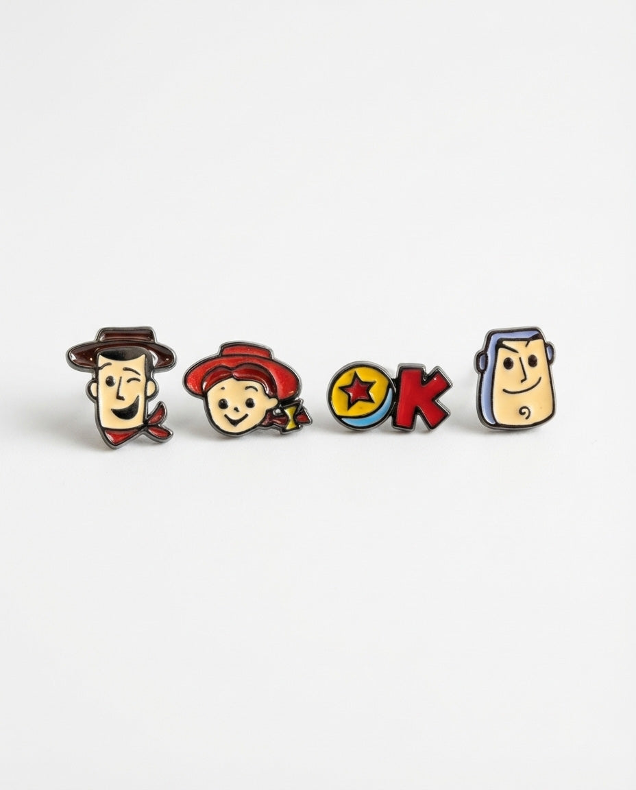 Type A set featuring Woody Jessie Buzz Pixar ball character earrings product shot