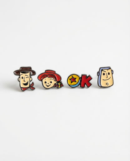 Type A set featuring Woody Jessie Buzz Pixar ball character earrings product shot