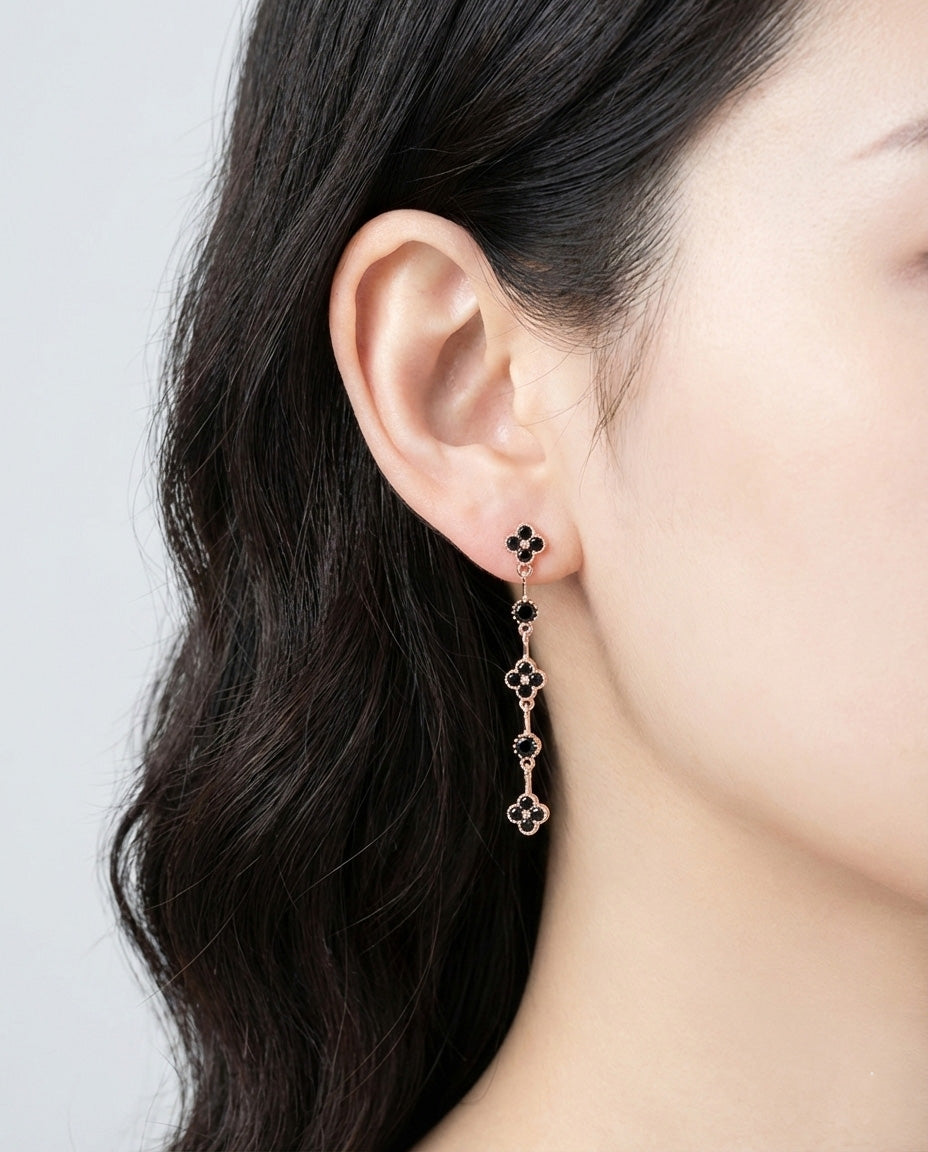 Clover Drop Earrings - 925 Silver Posts with Cubic Zirconia in 6 Colors | Vintage Inspired Dangle Earrings