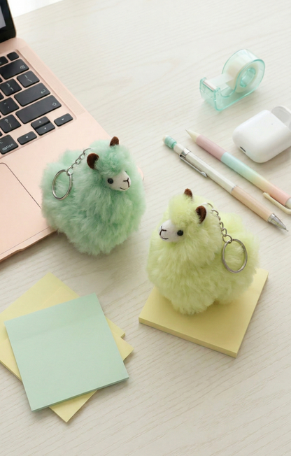 Brighten up your workspace! Our handcrafted lemon yellow and apple mint alpaca keychains add the perfect touch of kawaii to your desk and daily routine