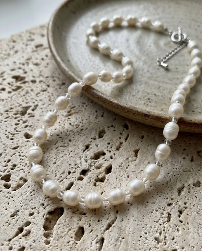 Real Freshwater Pearl & Color Bead Choker Necklace | Y2K Kitsch Neck Stack