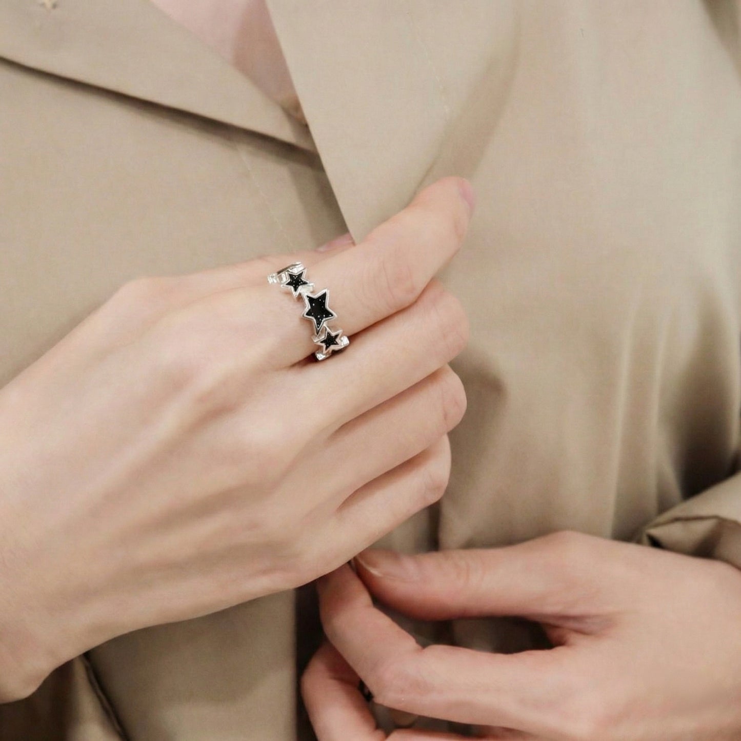925 Sterling Silver Glitter Star Open Ring - Adjustable 5 Colors