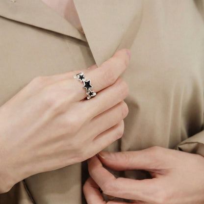 925 Sterling Silver Glitter Star Open Ring - Adjustable 5 Colors