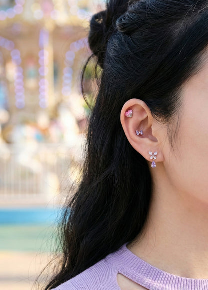 Butterfly Drop Barbell Earrings – Purple & Clear CZ | Cartilage earring