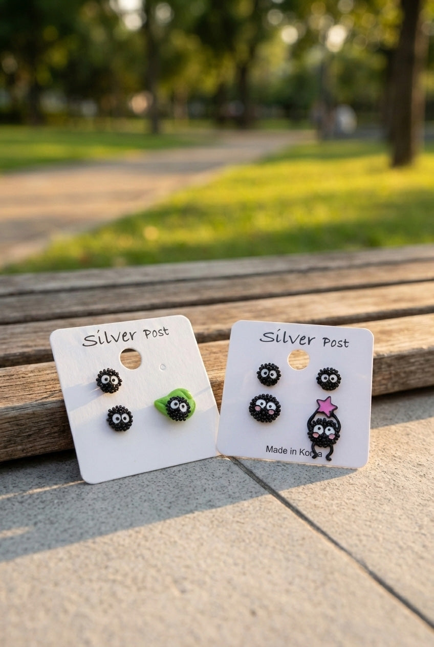 Soot Sprite Earrings Set - Spirited Away Inspired 925 Silver