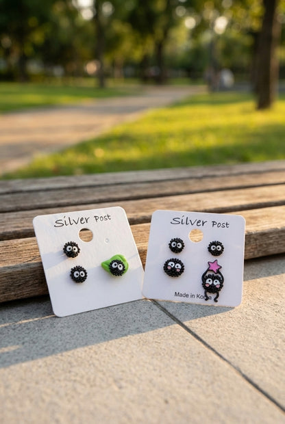 Soot Sprite Earrings Set - Spirited Away Inspired 925 Silver