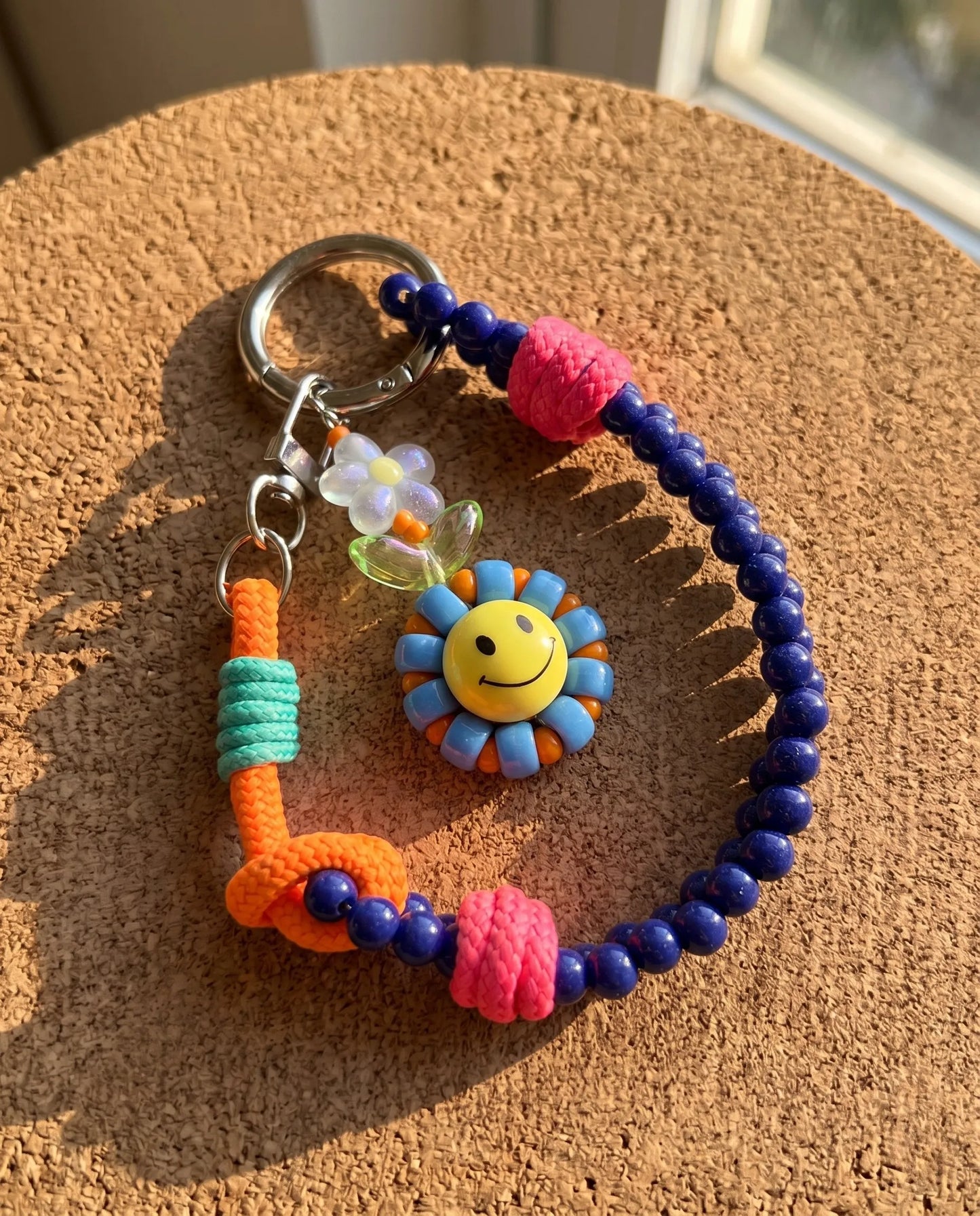 Handmade Smile Flower Beaded Strap Bag Charm Keychain – 4 Colors