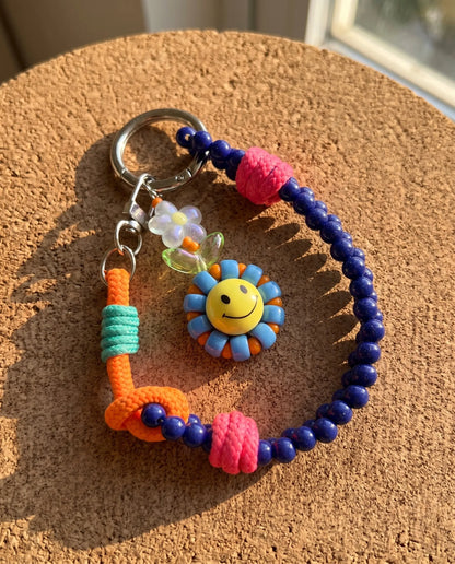 Handmade Smile Flower Beaded Strap Bag Charm Keychain – 4 Colors