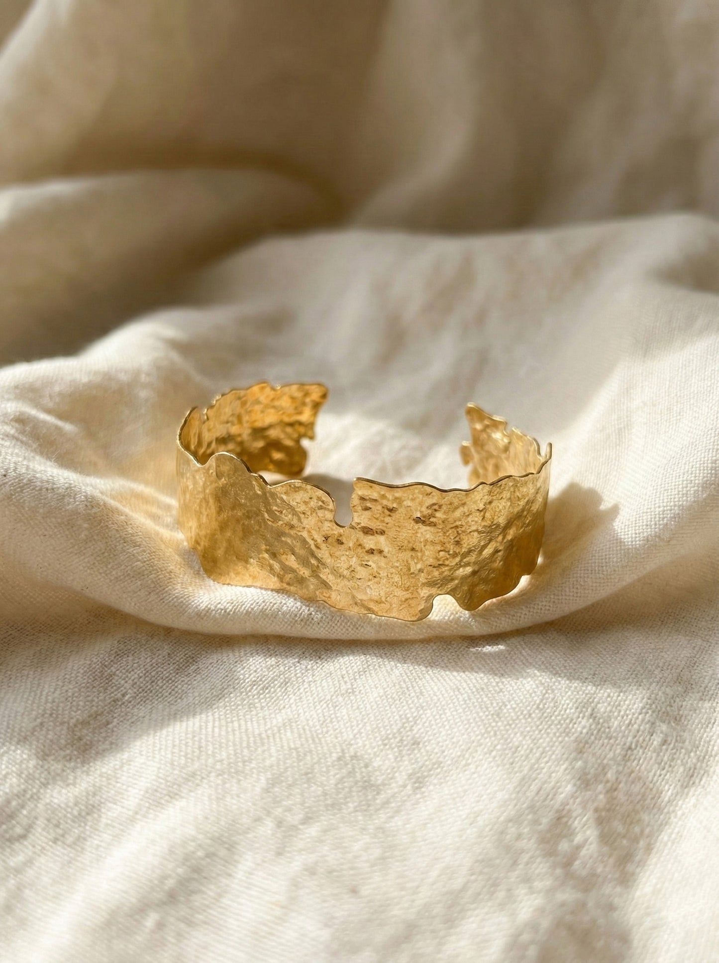 Artisan Hammered Wide Cuff Bangle - Gold & Silver Adjustable Brass