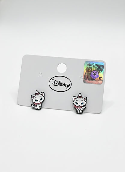 Close-up detail of Marie cat full body sitting pose enamel earrings