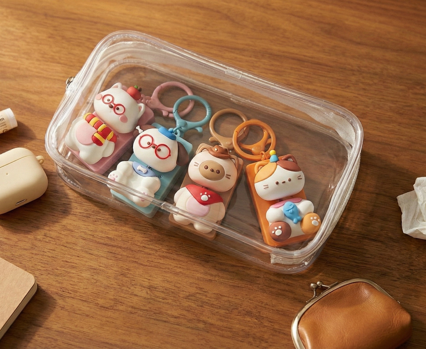 Kawaii Animal 2-Key Keycap Keychain | Cat Dog Pig Charm (4 Colors)