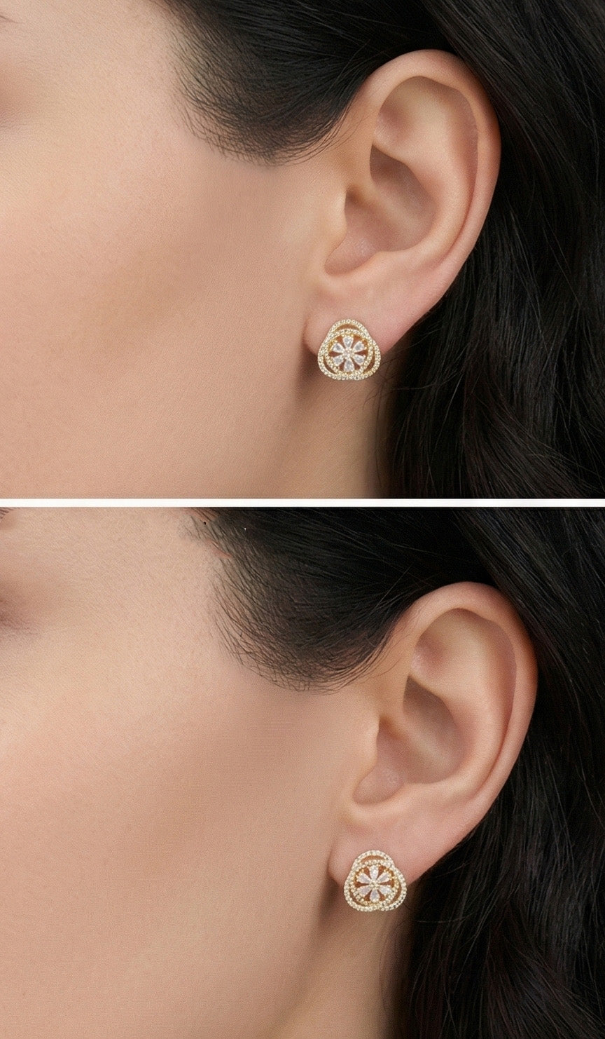 Heart Flower CZ Stud Earrings - 925 Silver