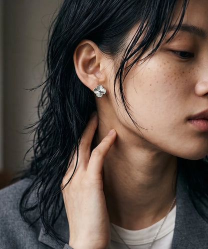 925 Silver Milgrain Clover Stud Earrings — Made in Korea