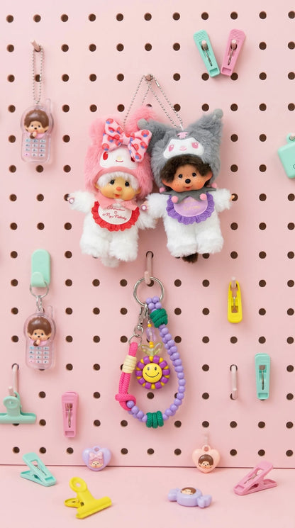Monchhichi x My Melody & Kuromi Plush Bag Charm Keychain (Sold Individually)