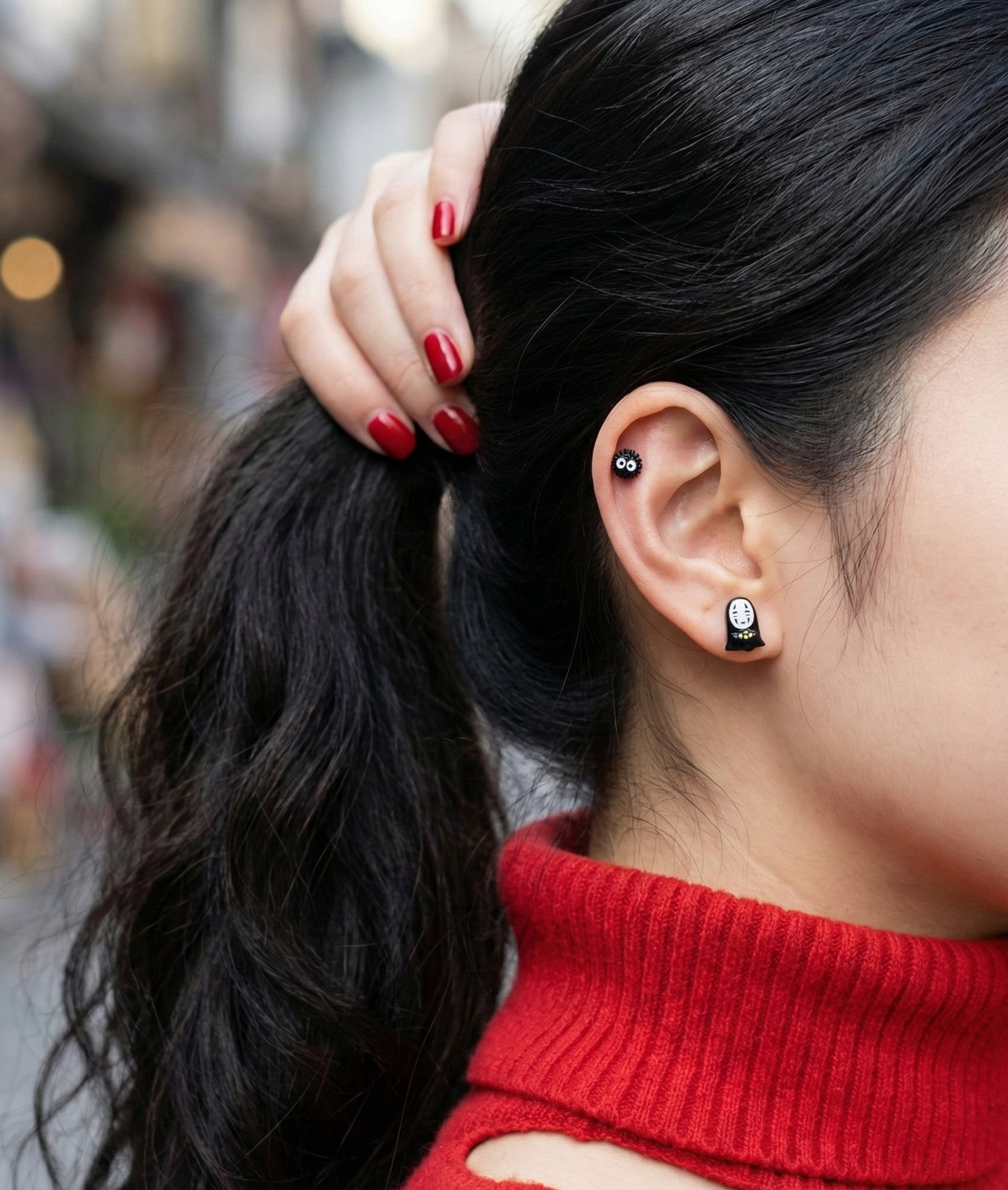 Spirited Away No-Face Kaonashi Stud Earrings Set - 4 Designs (Heart/Gold/Face/Barbell) | Surgical Steel