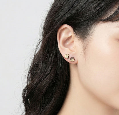 Kawaii Peko Chan 4-Piece Mismatched Earring Set - Silver Post Studs