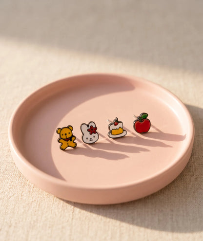 Miffy & Boris Brass Enamel Stud Earrings, 4-Piece Set