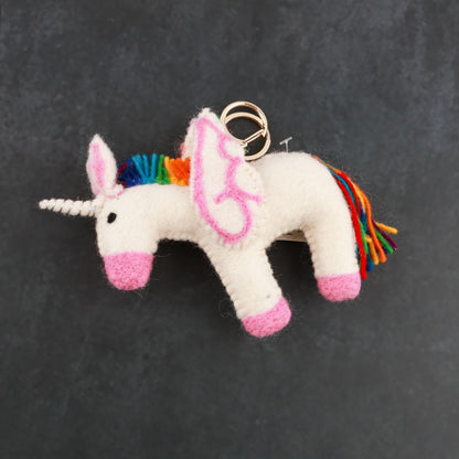 Handmade Rainbow Unicorn Keychain | Needle Felted Bag Charm 2 Styles