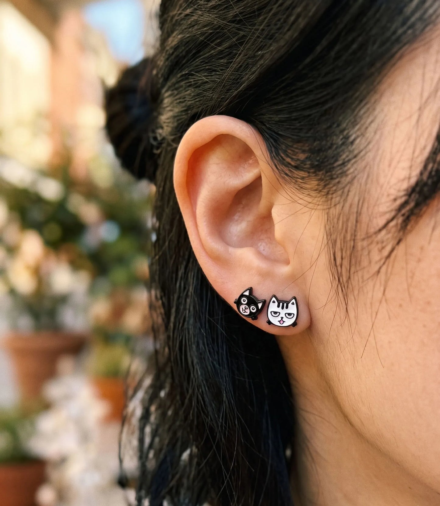 Black Cat & White Cat Mismatch Earrings — The Curated Ear Duo