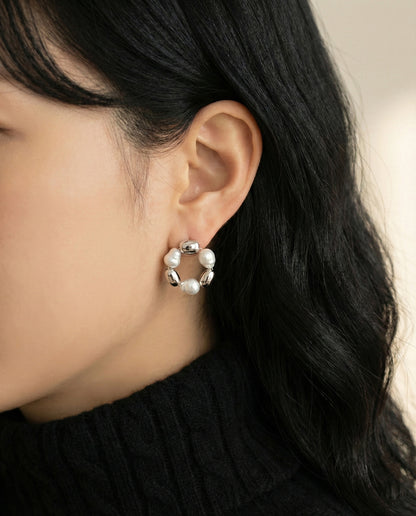 Baroque Freshwater Pearl Wreath Hoop Earrings - Titanium Post