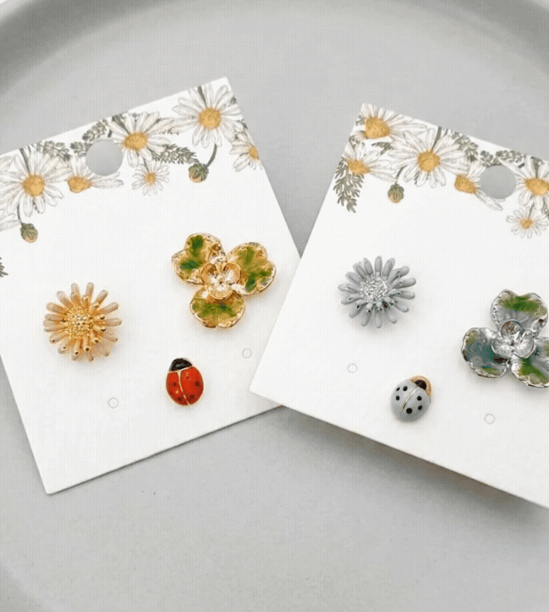 Handmade Asymmetrical Daisy & Ladybug Earring Set (3pcs)