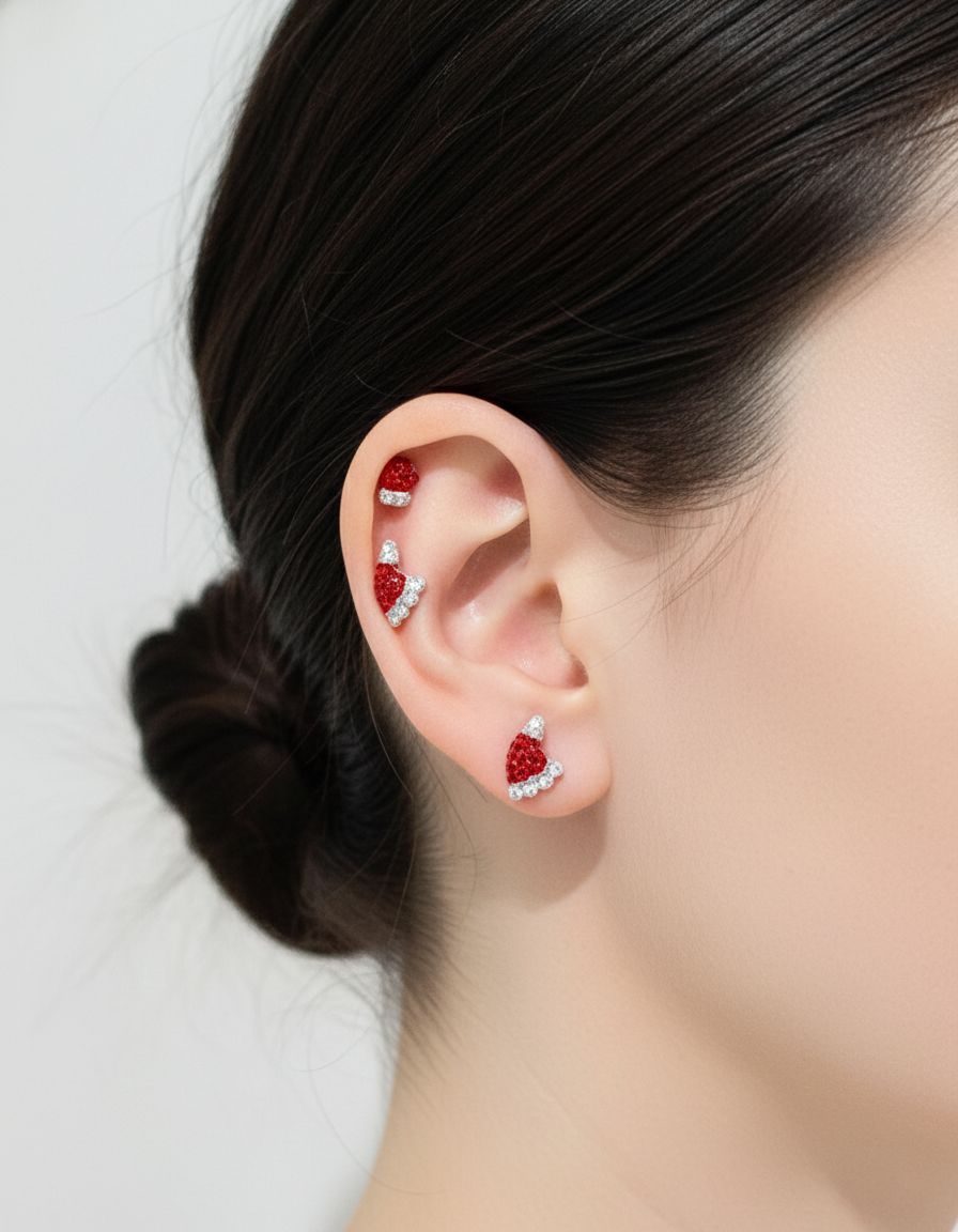 Santa Hat or Mitten CZ Barbell Ball Earrings – Christmas Surgical Steel Studs