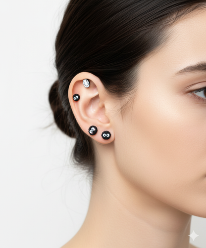 Soot Sprite Susuwatari Barbell Earrings – Studio Ghibli Inspired Surgical Steel | 8TTITTO8