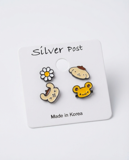 Sanrio My Melody & Pompompurin 4pcs Enamel Stud Earring Set