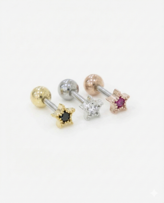 Mini Star Barbell Piercing | CZ Stone | Gold/Silver/Rose Gold