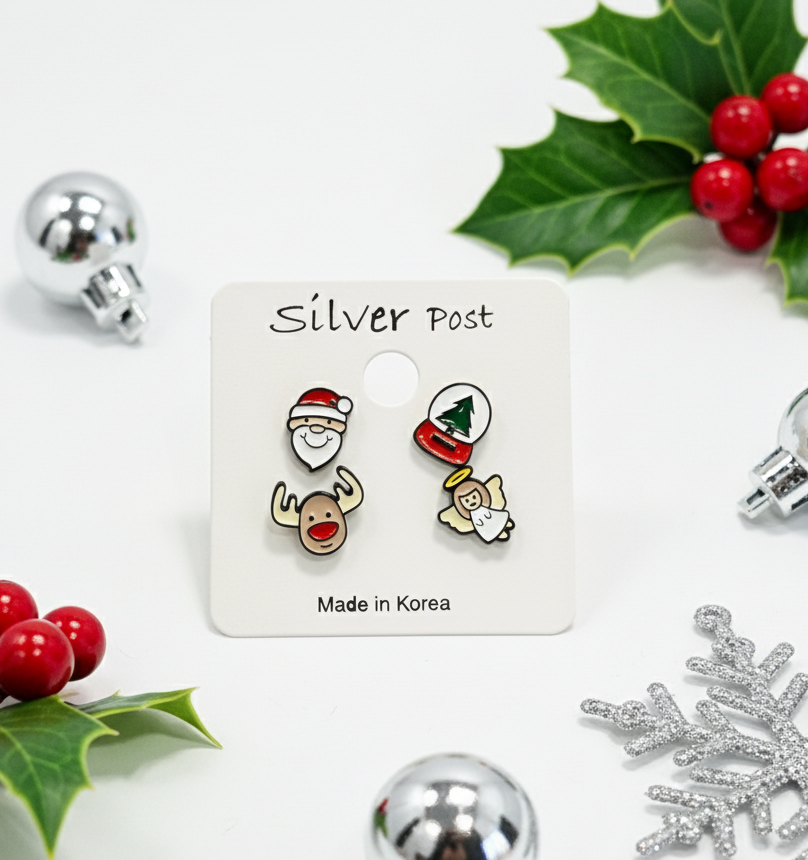 Christmas Mismatched Stud Earrings 2Types – Silver Post Handmade in Korea