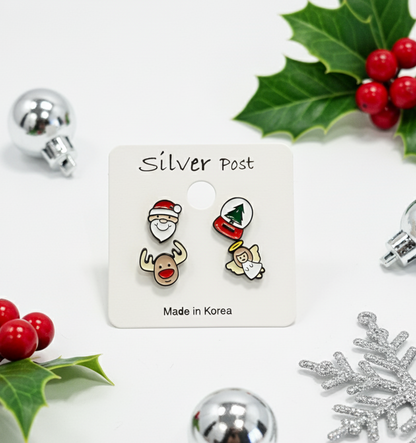 Christmas Mismatched Stud Earrings 2Types – Silver Post Handmade in Korea