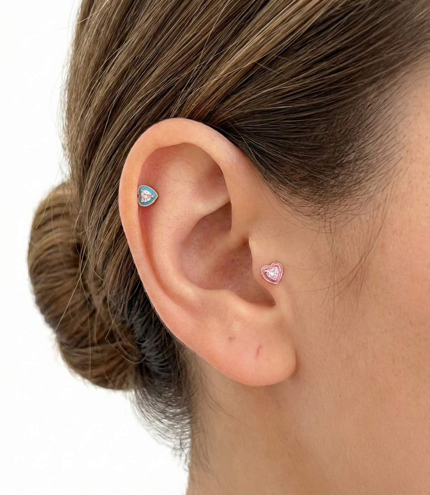 Sweetheart Crystal Barbell Stud Earrings – Ocean Blue & Blush Pink