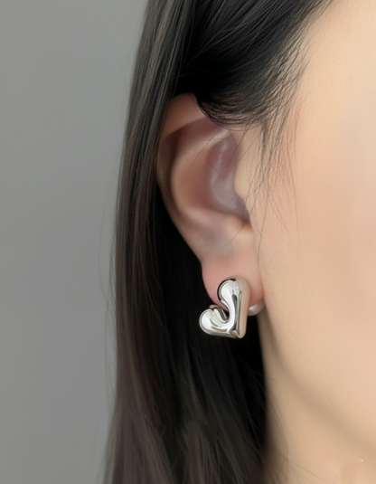 Heart Pearl Two-Way Earrings - Silver, Gold & Pink