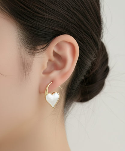925 Sterling Silver Heart Hook Earrings — Mother-of-Pearl / Onyx