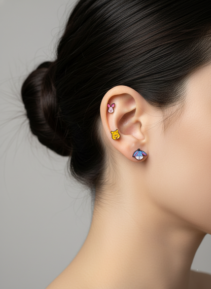 Pooh Inspired Barbell Stud Earrings – Piglet, Pooh & Eeyore
