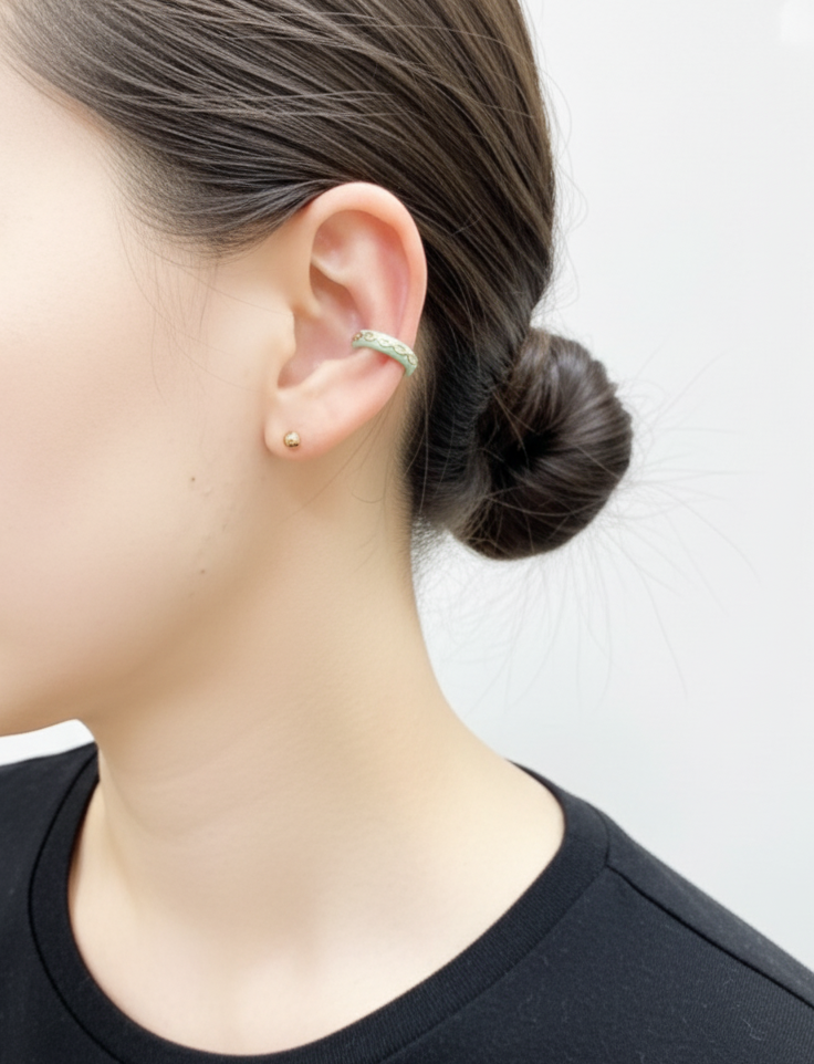 Color Enamel Ear Cuff - Non-Piercing Diamond Detail Earring