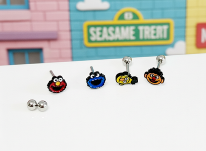Sesame Street Barbell Earrings - Surgical Steel | Elmo, Cookie Monster, Bert & Ernie | Korean Made