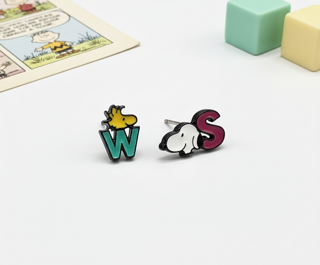 Snoopy Inspired 2-Way Drop Earrings – Sterling Silver Post | Handmade in Korea