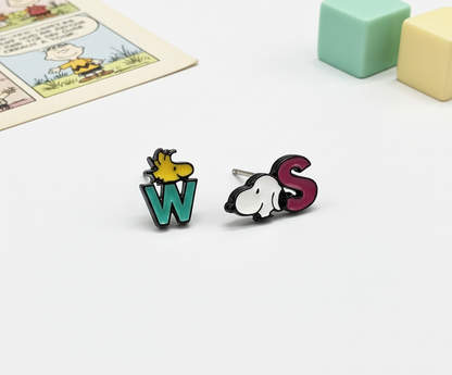 Snoopy Inspired 2-Way Drop Earrings – Sterling Silver Post | Handmade in Korea