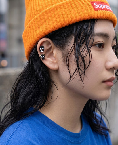 Badtz-Maru & Chococat Barbell Stud Earrings | Dark Kawaii Ear Stack | Handmade Korea