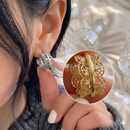 Vintage Filigree Chunky Hoop Earrings | CZ | Gold & Silver | Korean Jewelry