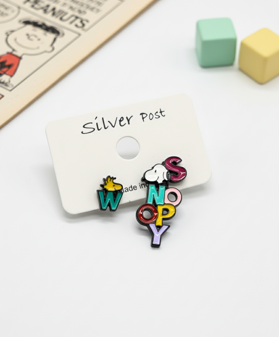 Snoopy Inspired 2-Way Drop Earrings – Sterling Silver Post | Handmade in Korea