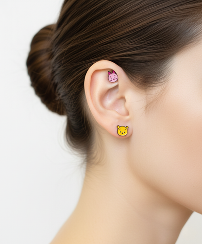 Tsum Tsum-Inspired Barbell Ball Earrings in Lotso, Pooh, Piglet & Hamm | 8TTITTO8