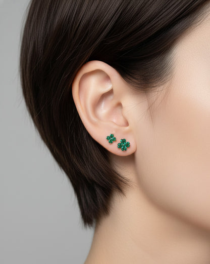 Clover Barbell Stud • Green or Clear CZ • Surgical Steel Piercing
