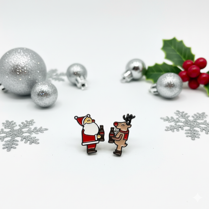 Santa & Rudolph Silver Post Earrings – Handmade in Korea