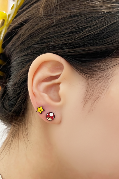 Super Mario Inspired Silver Post Earrings Set – 4 Piece Character Studs – Handmade in Korea