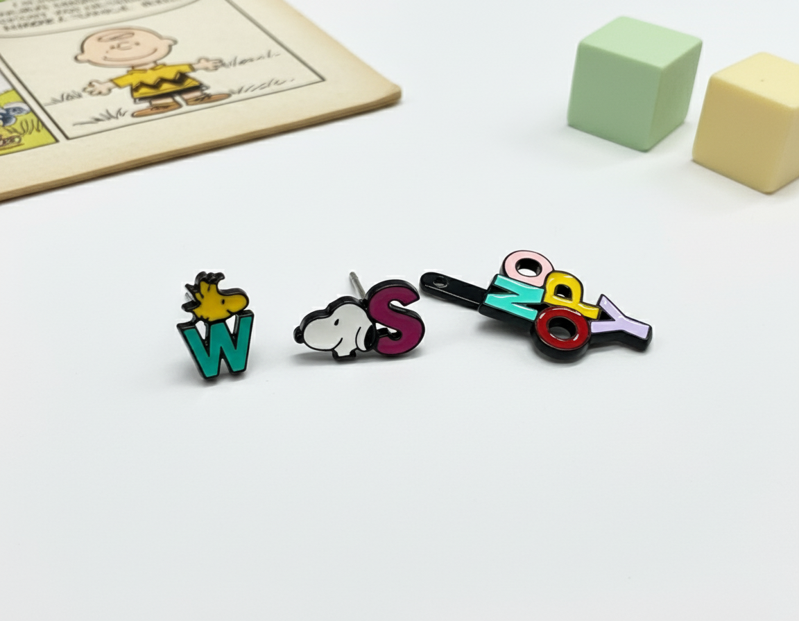 Snoopy Inspired 2-Way Drop Earrings – Sterling Silver Post | Handmade in Korea