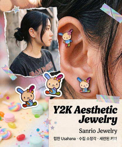 Sanrio Usahana Barbell Stud Earrings – Y2K Kawaii Piercing