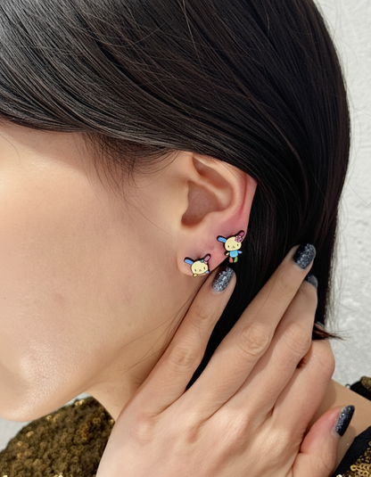 Usahana Style Asymmetric Bunny Earrings – Sterling Silver Post, Handmade Cute Character Studs